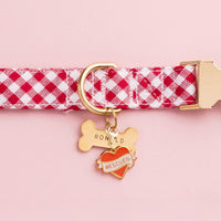 Rescued With Love Collar Charm, Red Gingham Collar, and Bone ID Tag from The Foggy Dog