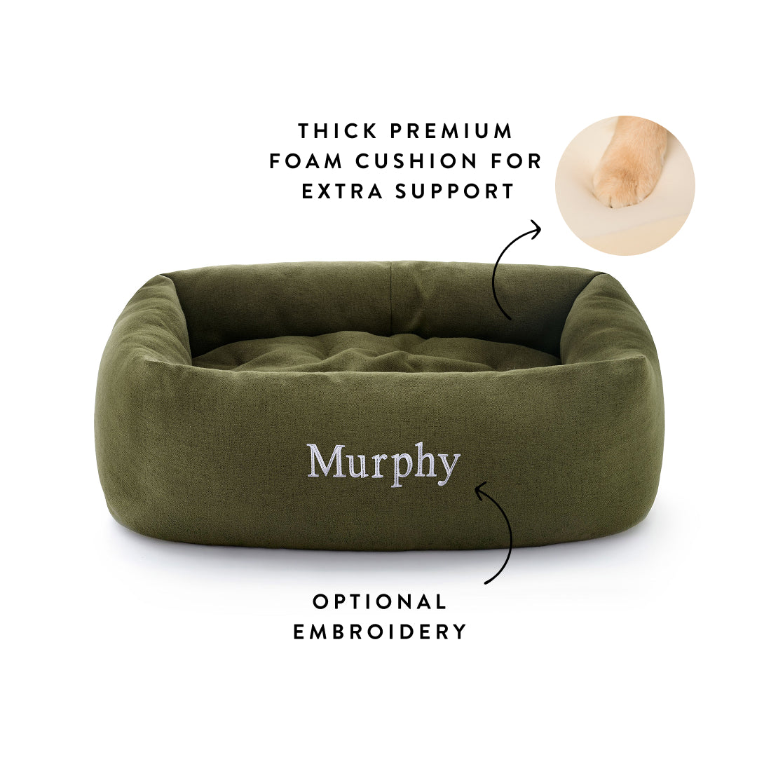 Olive Flannel Bolster Dog Bed from The Foggy Dog