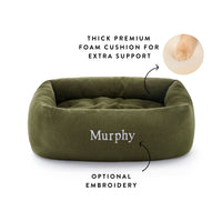 Olive Flannel Bolster Dog Bed from The Foggy Dog