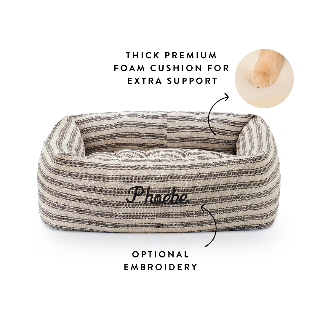 Ticking Stripe Bolster Dog Bed from The Foggy Dog