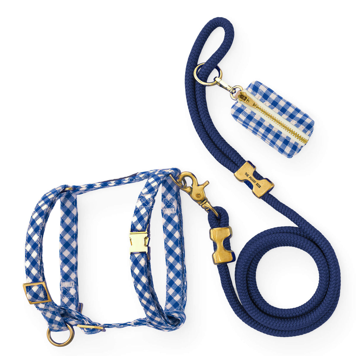 Lake Blue Gingham Harness Walk Set from The Foggy Dog