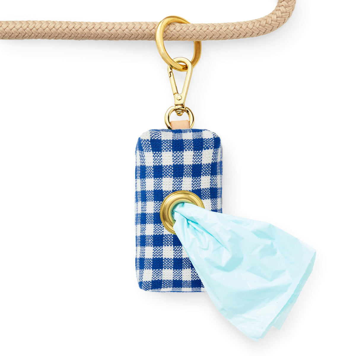 Lake Blue Gingham Waste Bag Holder from The Foggy Dog