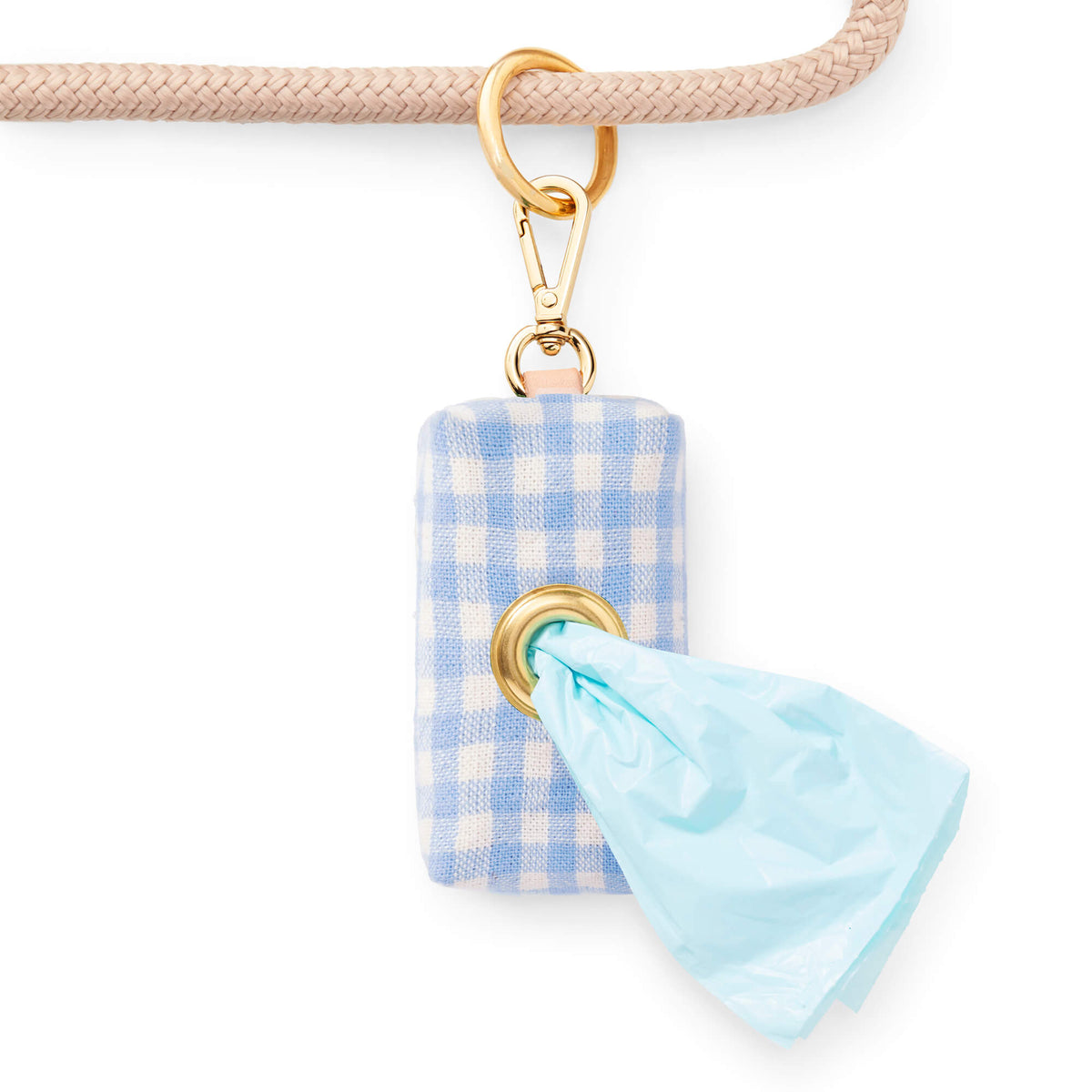 Sky Blue Gingham Waste Bag Dispenser from The Foggy Dog