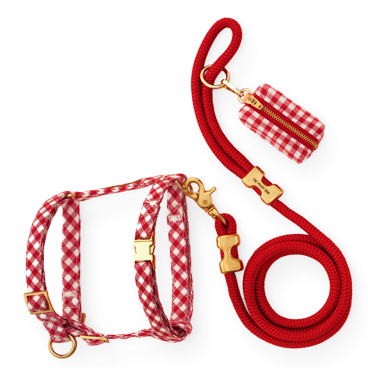Red Gingham Harness Walk Set from The Foggy Dog