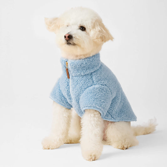 Cornflower Blue Quarter-Zip Sherpa Dog Jacket view 1
