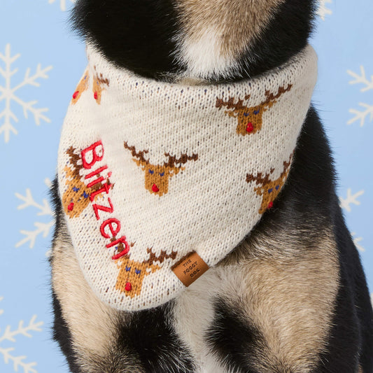 Reindeer Knit Dog Bandana view 2