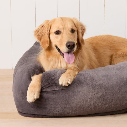 Smoky Gray Recycled Faux Fur Bolster Dog Bed view 2