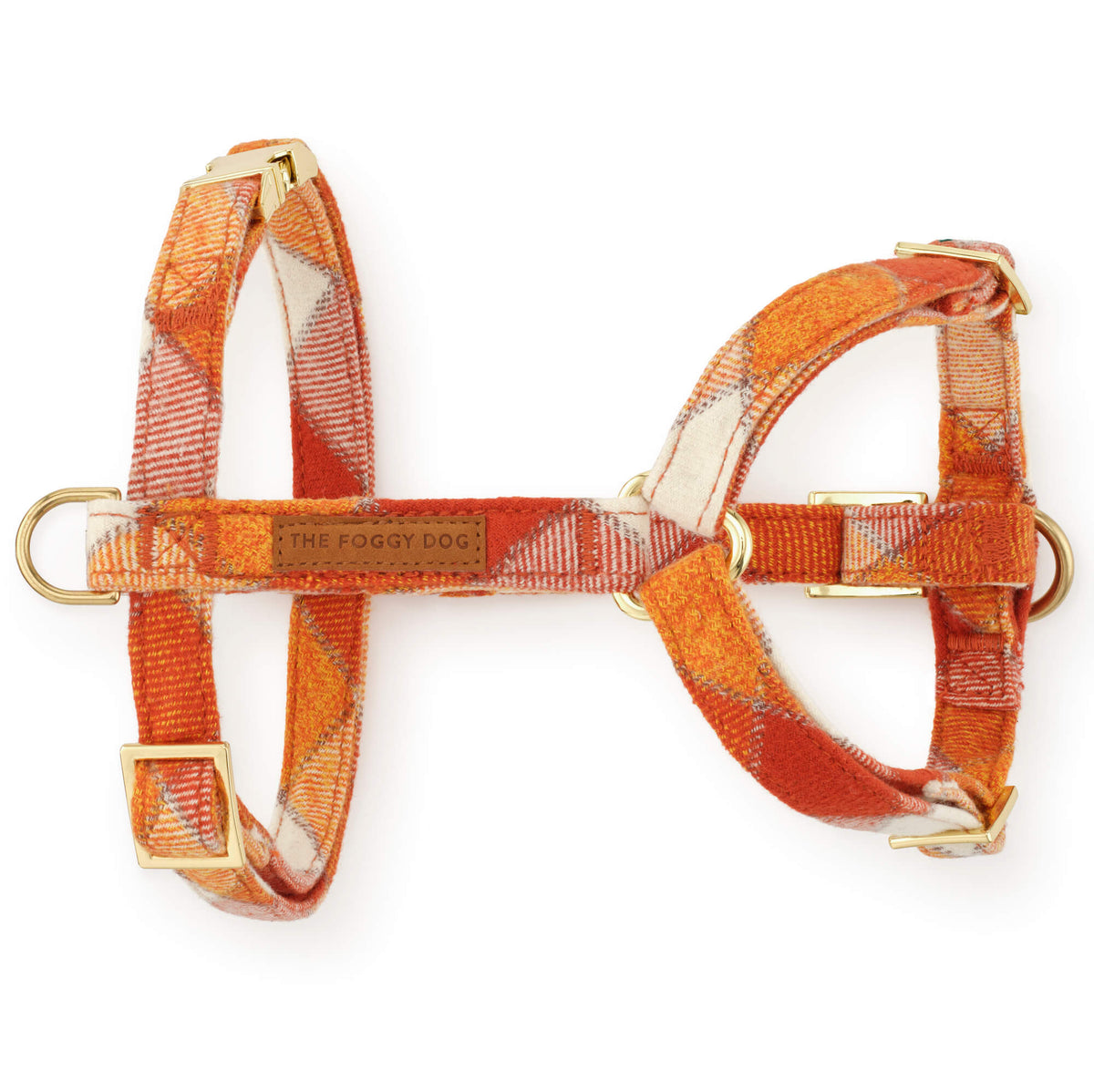 Pumpkin Spice Plaid Flannel Dog Harness from The Foggy Dog