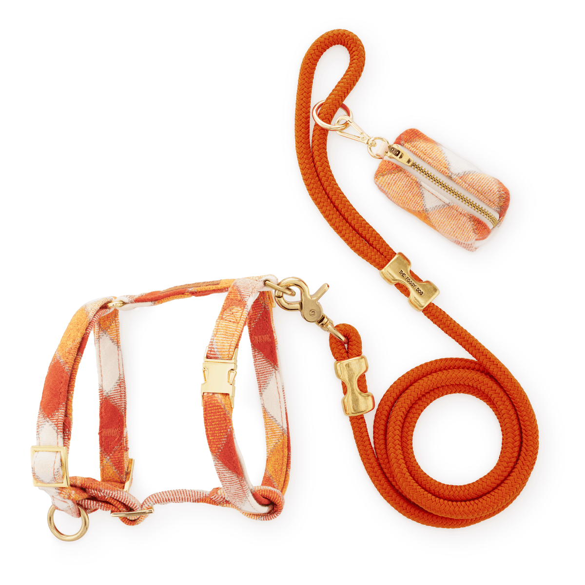 Pumpkin Spice Plaid Flannel Harness Walk Set from The Foggy Dog