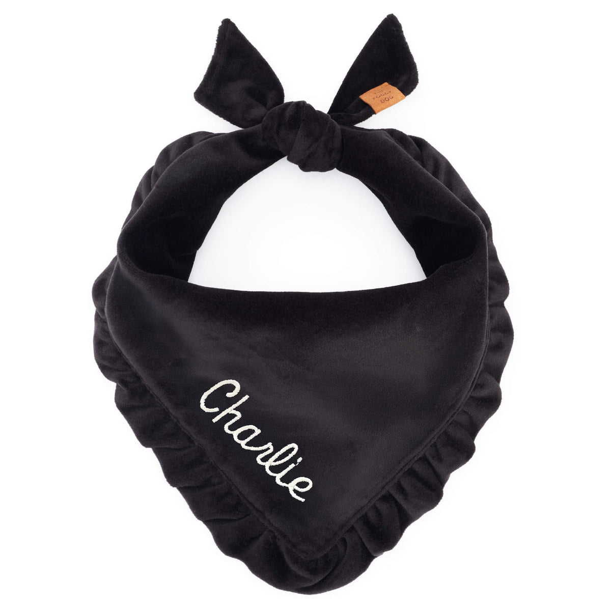 Black Velvet Ruffled Dog Bandana from The Foggy Dog