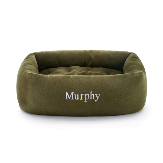 Olive Flannel Bolster Dog Bed view 1