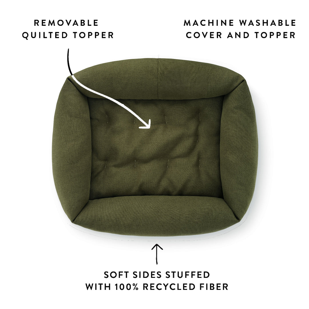 Olive Flannel Bolster Dog Bed from The Foggy Dog