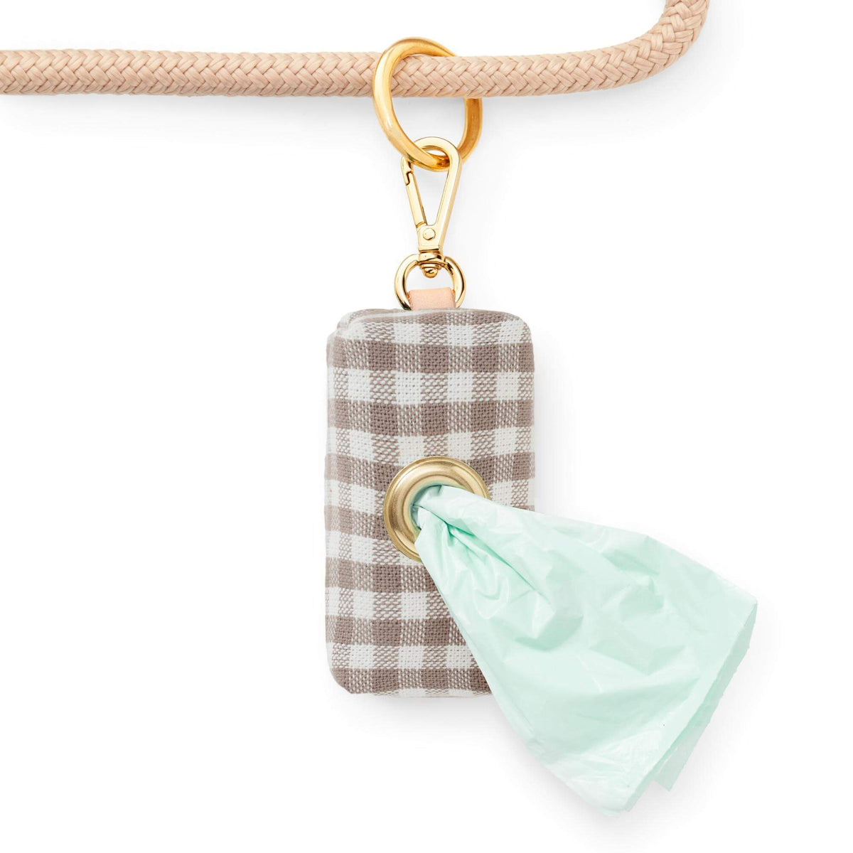 Mushroom Brown Gingham Waste Bag Holder from The Foggy Dog