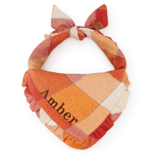 Pumpkin Spice Plaid Flannel Ruffled Dog Bandana view 1