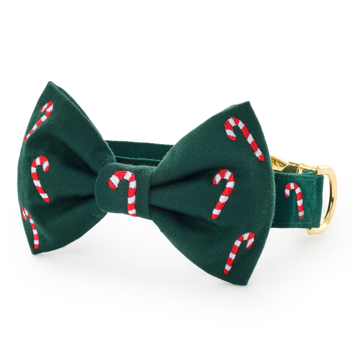 Evergreen Candy Canes Embroidered Bow Tie Collar from The Foggy Dog