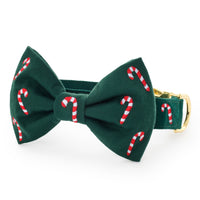 Evergreen Candy Canes Embroidered Bow Tie Collar from The Foggy Dog