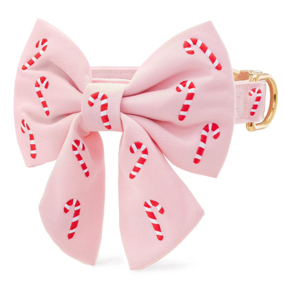 Blush Pink Candy Canes Embroidered Lady Bow Collar from The Foggy Dog