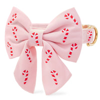 Blush Pink Candy Canes Embroidered Lady Bow Collar from The Foggy Dog