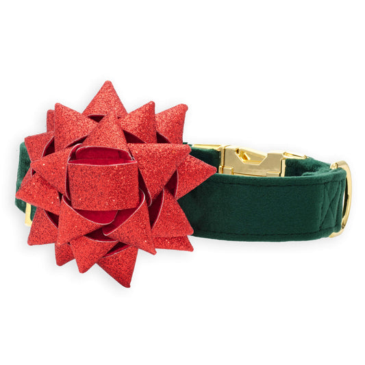 Red Gift Bow Dog Collar Set view 1