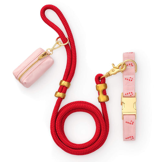 Blush Pink Candy Canes Embroidered Collar Walk Set view 1