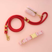 Blush Pink Candy Canes Embroidered Collar Walk Set from The Foggy Dog