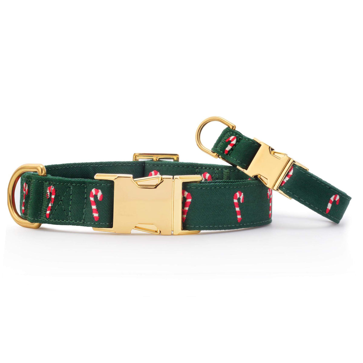 Evergreen Candy Canes Embroidered Dog Collar from The Foggy Dog