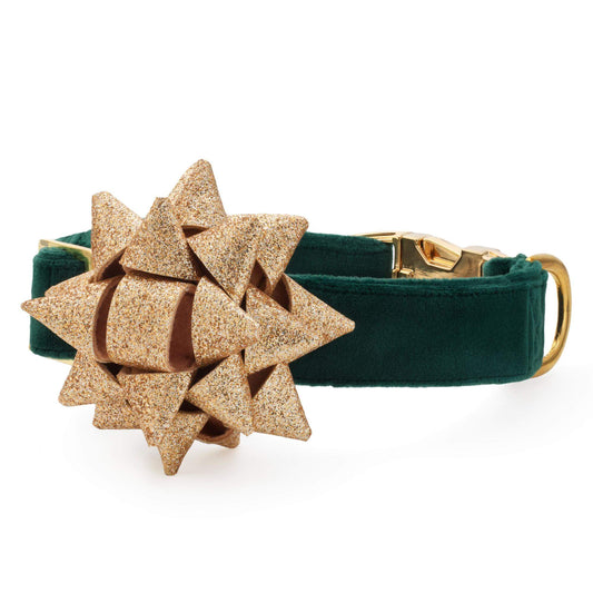 Gold Gift Bow Dog Collar Set view 1