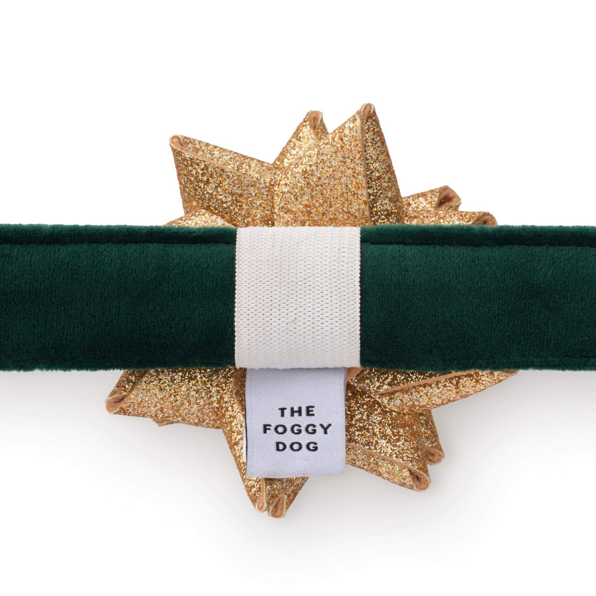 Gold Gift Bow Dog Collar Attachment from The Foggy Dog