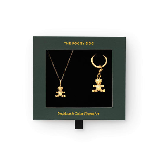 Gold Teddy Bear Necklace and Collar Charm Set view 1
