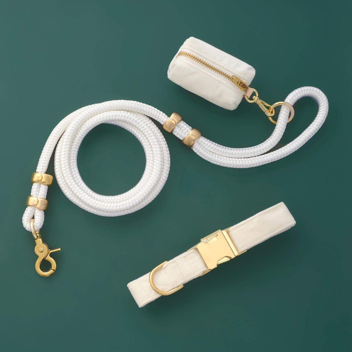 Ivory Velvet Collar Walk Set from The Foggy Dog