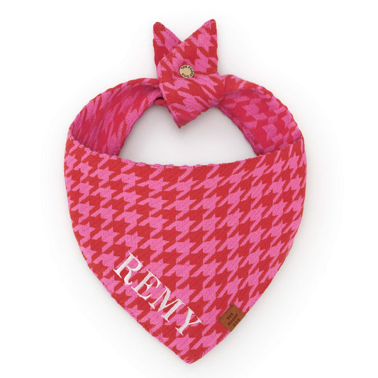 Pink and Red Houndstooth Dog Bandana view 1