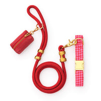 Pink and Red Houndstooth Collar Walk Set from The Foggy Dog