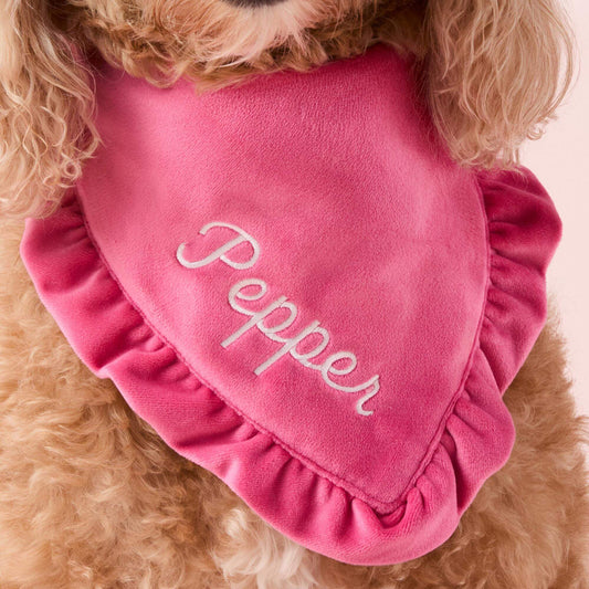 Hot Pink Velvet Ruffled Dog Bandana view 2
