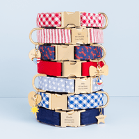 Red Gingham, Red Stripe, Catch of the Day, Ruby, Liberty, Lake Blue Gingham, Ocean Dog Collar, Sun Collar Charm, I Heart America Collar Charm, Sailboat Collar Charm, Star Pet ID Tag, Heart Pet ID Tag, Bow Tie Pet ID Tag, and Circle Pet ID Tag from The Foggy Dog