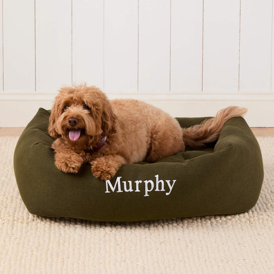 Olive Flannel Bolster Dog Bed view 2
