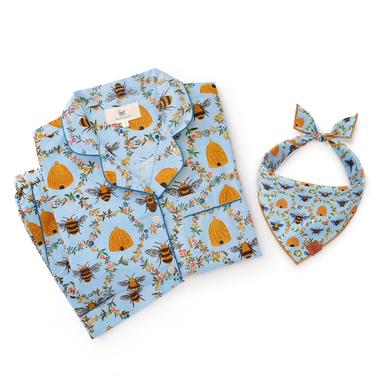 Printfresh x TFD Sweet Bee Mom + Dog Matching Gift Set (Short PJs) from The Foggy Dog