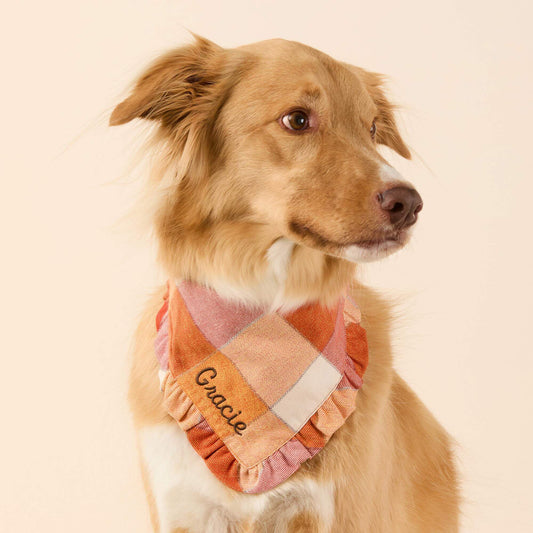 Pumpkin Spice Plaid Flannel Ruffled Dog Bandana view 2
