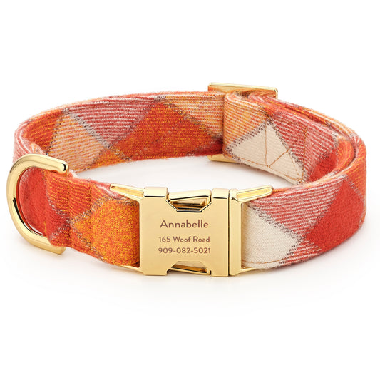 Pumpkin Spice Plaid Flannel Dog Collar view 1