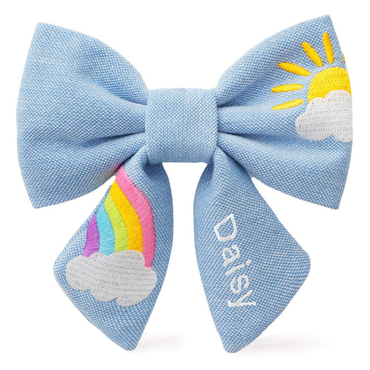 Sunshine and Rainbows Embroidered Lady Dog Bow view 1