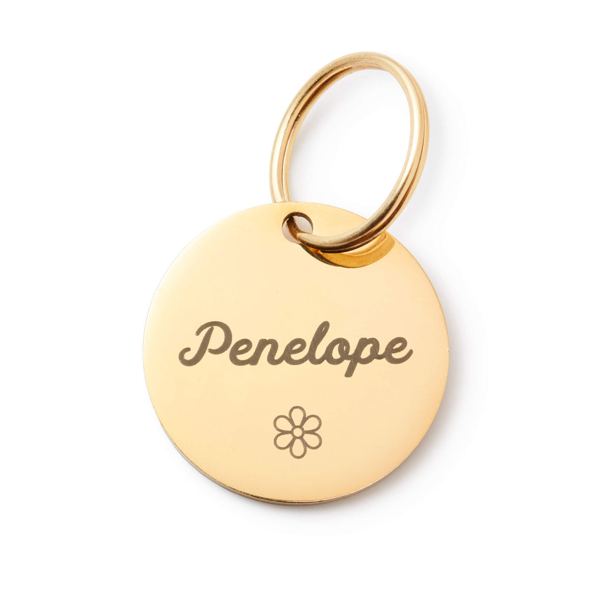 Circle with flower icon pet ID tag from The Foggy Dog