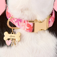Pink Heart, Gold Bow Collar Charm and Bone ID Tag from The Foggy Dog