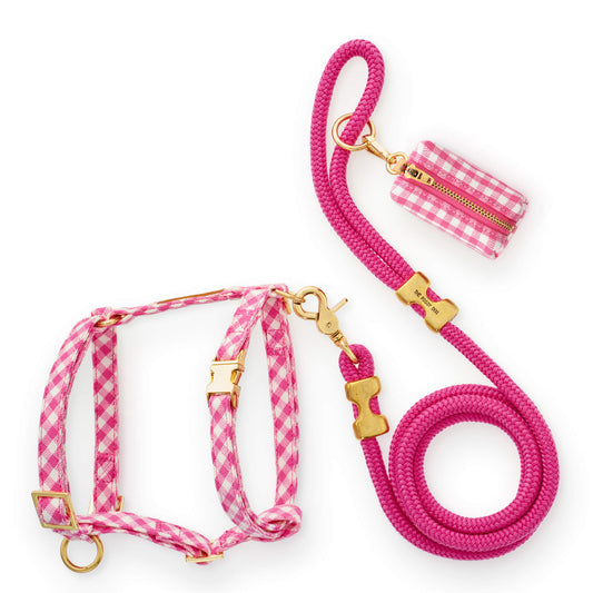Hot Pink Gingham Harness Walk Set view 1