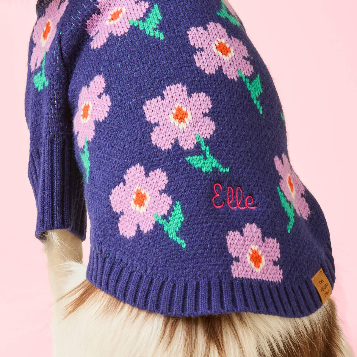 Embroidered Purple Posies Dog Sweater from The Foggy Dog