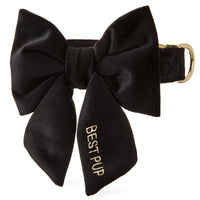 Black Velvet Lady Bow Collar from The Foggy Dog XS Small Gold