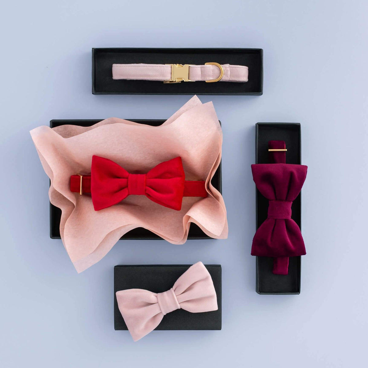 Cranberry Velvet Bow Tie Collar from The Foggy Dog 