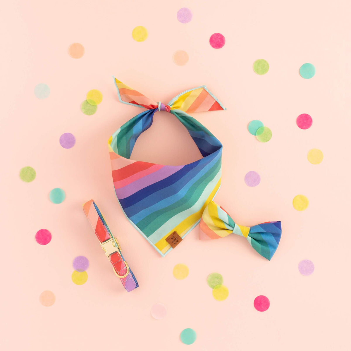 Over the Rainbow Dog Bandana, Bow Tie and Collar from The Foggy Dog 